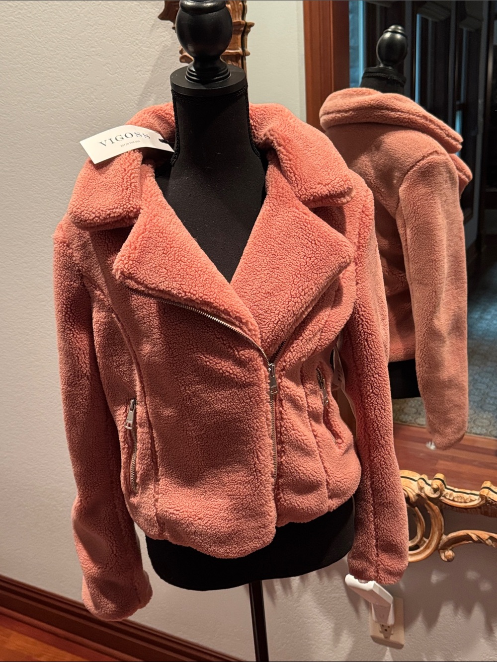 NWT Vigoss Women's Rosewood Teddy Moto Jacket
